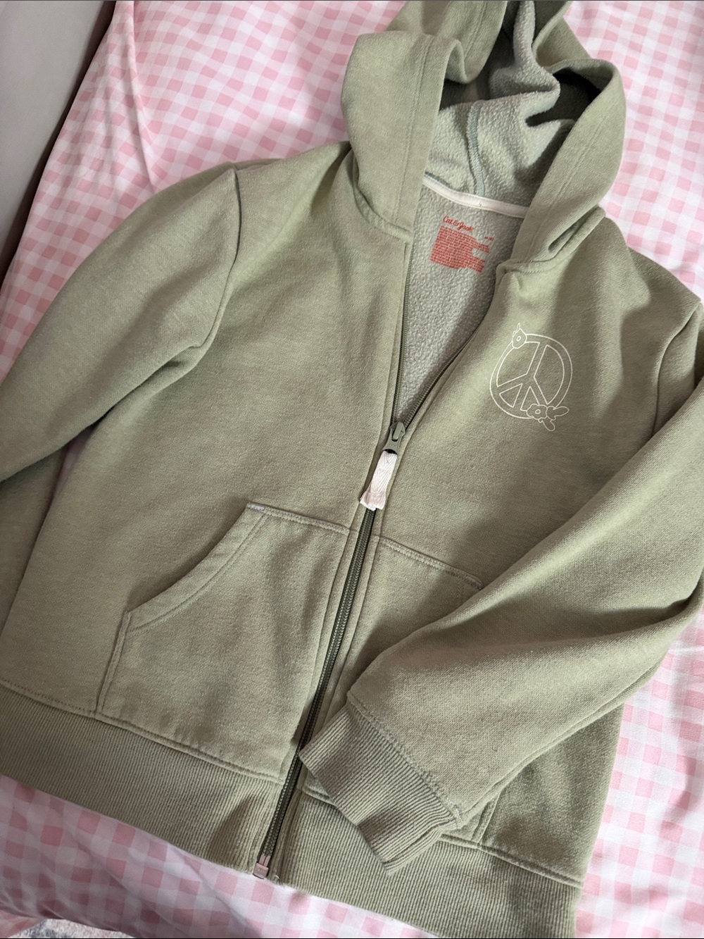 Cat & Jack Olive Green Kids Zip-Up Hoodie with Peace Graphic